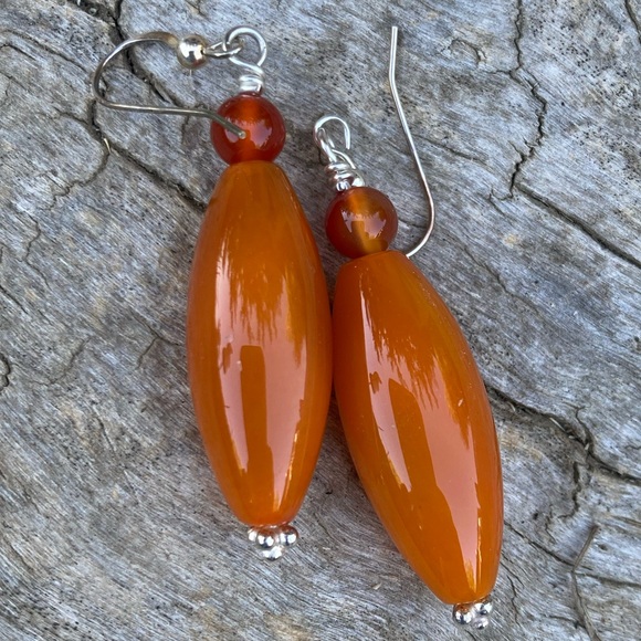 Jay King Carnelian Oblong Dangle Earrings Silver Hook - Picture 4 of 5